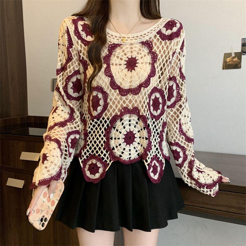 

Европейская женская одежда больших размеров для полных девушек Анкела красная французская вязаная одежда с вырезами и длинными рукавами верхняя одежда пляжная рубашка для защиты от солнца Red M