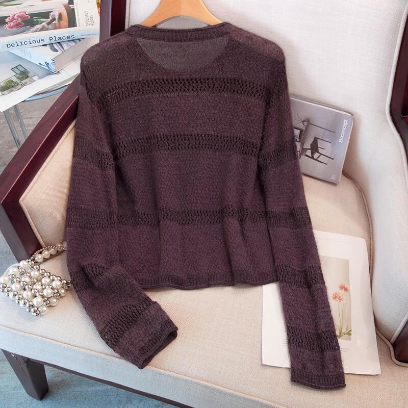 Women's Round Neck Hollow Knit Pullover Sweater
