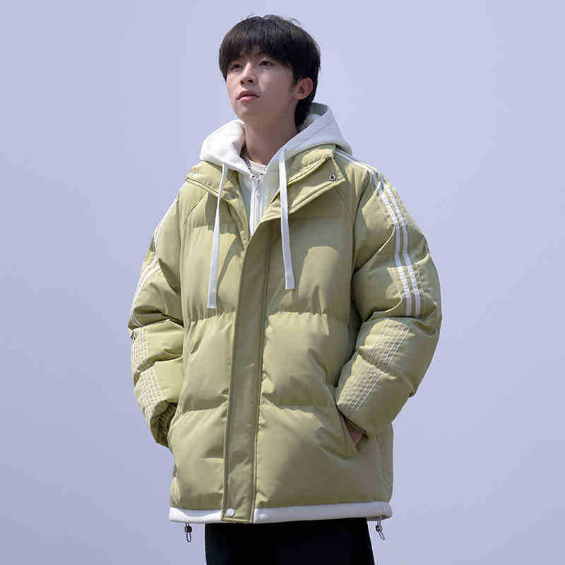 

American Hooded Stripe Fake Two Piece Cotton Jacket Men s Jacket Fall Winter 2025 Thickened Warm and Coldproof Padded Jacket XXXL