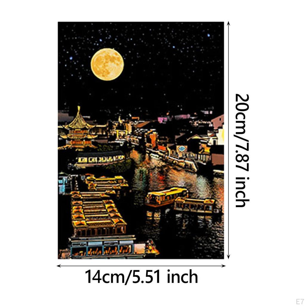 4Pcs Scratch Papier Kunst Set Handwerk für Kid Boards Zeichnung Schwarz Blätter mit Holz