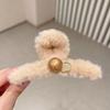 2025 New Year Red Plush Pearl Claw Clip - Stylish Women's Shark Hairpin Accessory for Buns and Hair Styling