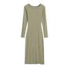 Spring 2026: Spicy Round Neck Long-Sleeve High-Slit Dress - Waist-Cinched, Solid Color, Hip-Hugging Design for Women