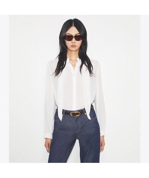 Tolibeochi Georgette Bow Blouse - Marshmallow - Marshmallow