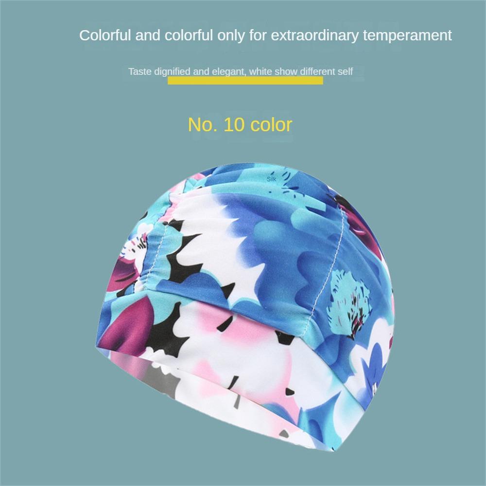 Shower Elastic Nylon Turban Flowers Printed Swimming Pool Bathing Hat Long Hair Waterproof Hats for Men Women