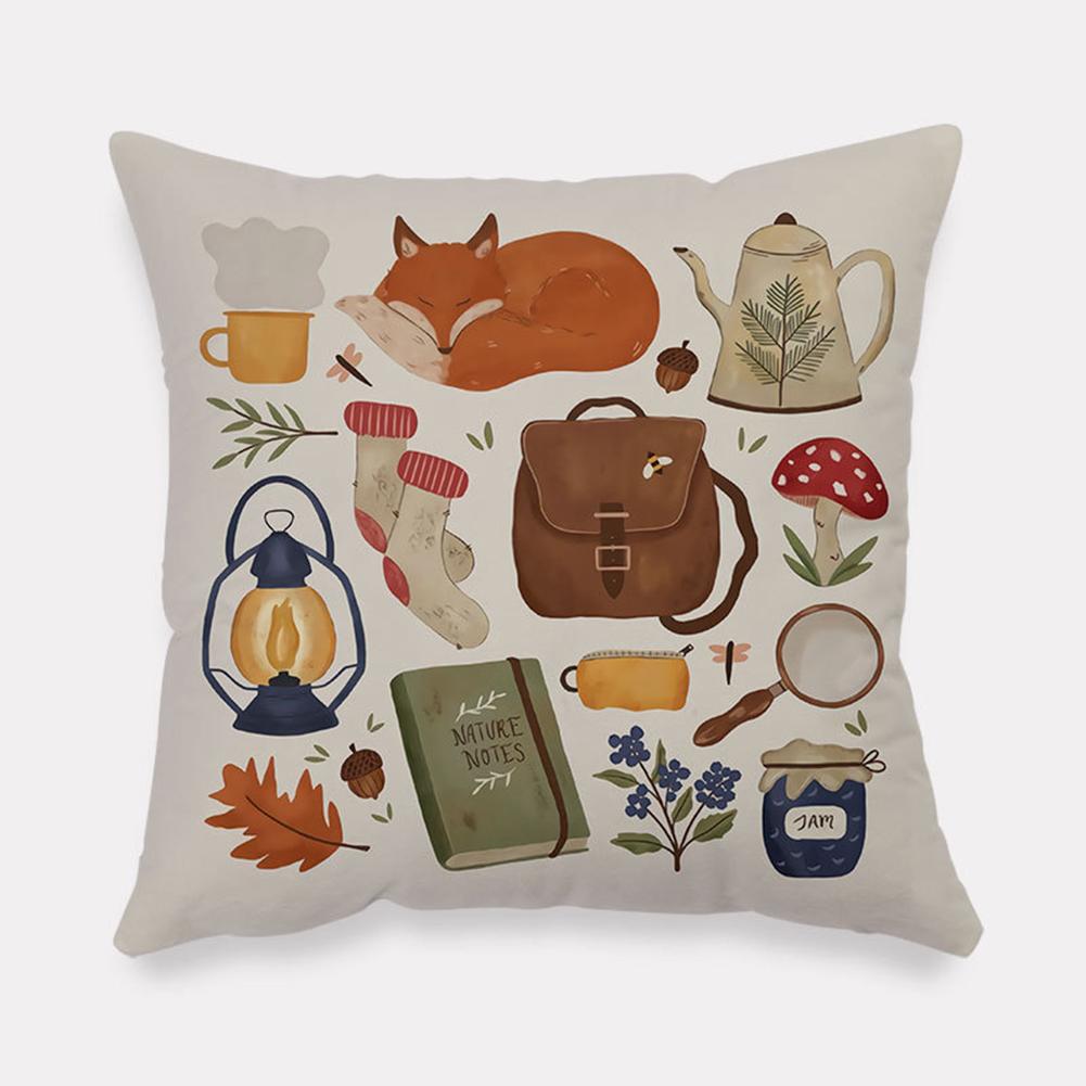 [ Ready Stock Flannel Square Bedside Pillowcase, Pastoral Home Atmosphere Cartoon Anime Pattern Cushion Protective Cover 45x45cm