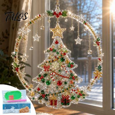 Parent Child Interactive Crafts Christmas Faux Diamond Art Ornament, DIY Santa Claus Sun Catcher Kit, Rhinestone Kits for Adults Xmas Wreath