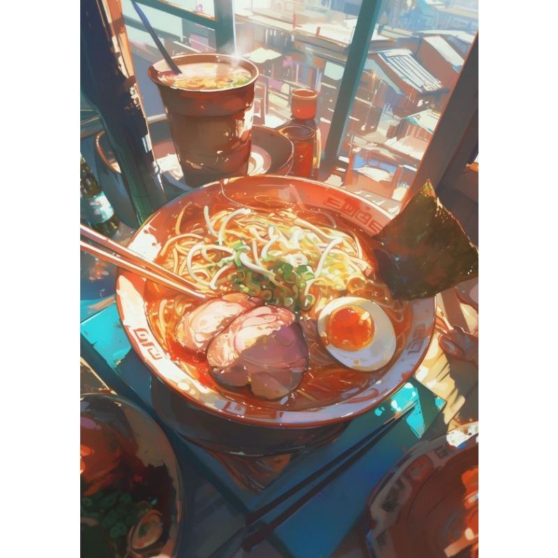 Neon Style Ramen Japanese Food Noodles Eggs Art Poster Canvas Painting Wall Prints Picture for Living Room Home Decor