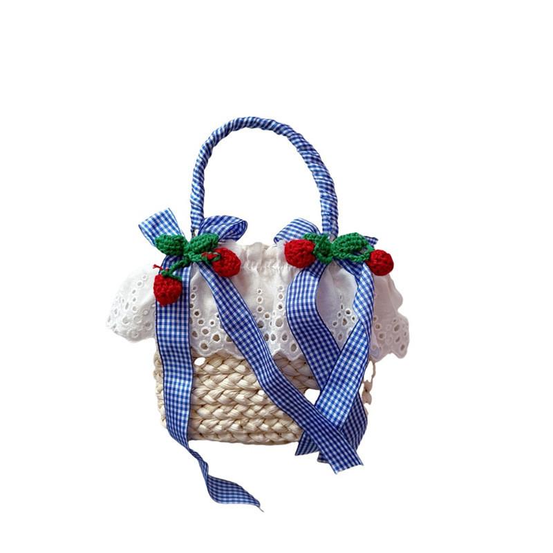 Charming Breathable Straw Woven Kids Crossbody Bag In Cute Strawberry And Cherry Styles
