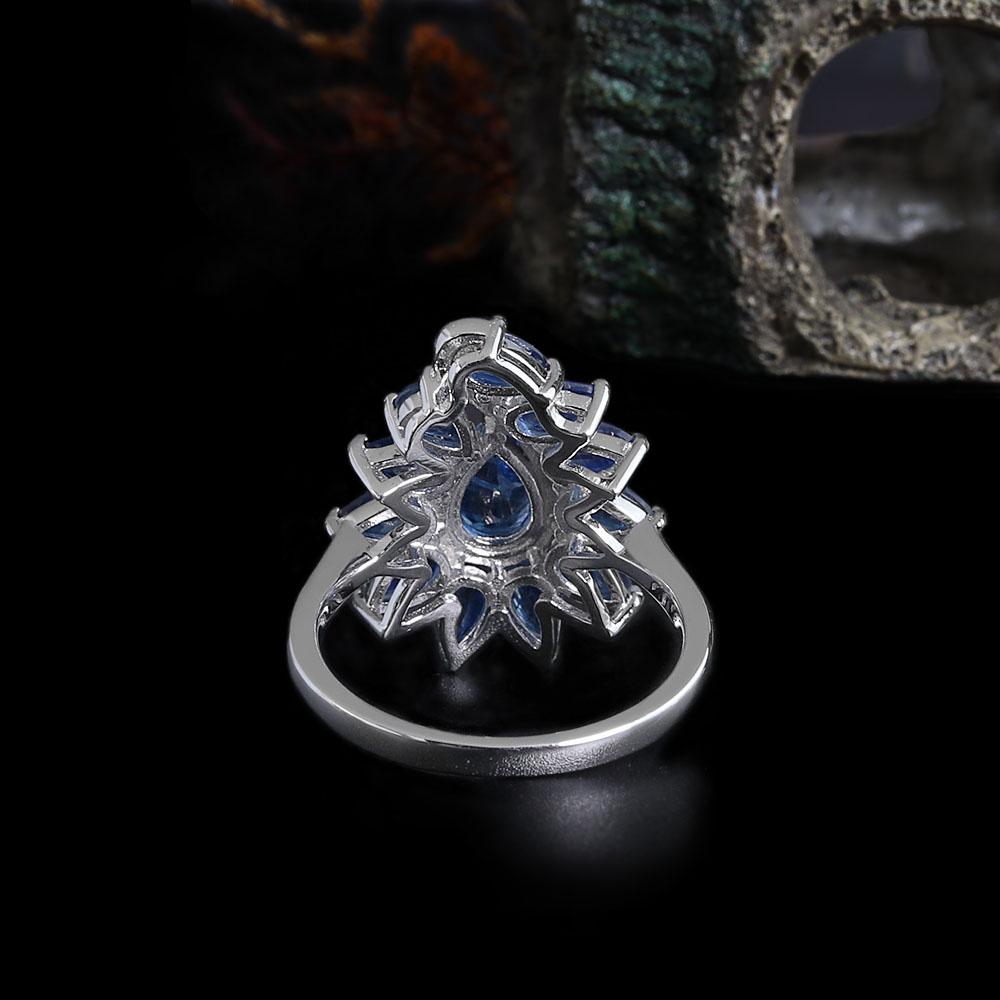 Gorgeous 925 Sterling Silver Ring Natural 4.25ct Blue Kyanite Real Gemstone Fine Jewelry for Women Anniversary and Banquet Gifts