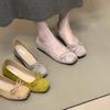 Retro temperament French inner heightening suede ballet single shoes women's autumn 2025 new bow evening shoes