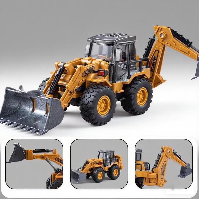 Backhoe 2IN1 Excavator Bulldozer Diecast Toys Model Engineering  Alloy+Plastic Construction Play Collection Gift For Children