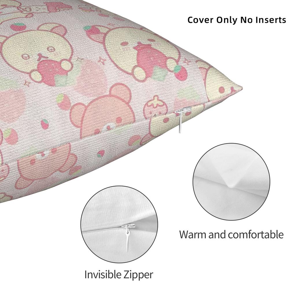 Rilakkumas Square Pillow Case Strawberry Cartoon  Cushion Covers Novelty Polyester Decor Pillowcase for Home 18x18