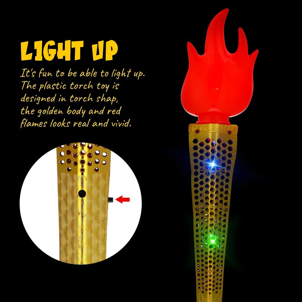 Fun Torch Toy Simulation Plastic Torches Prop Glowing Flame Rod Torches For School Medieval Luau Themed Party Sports Competition