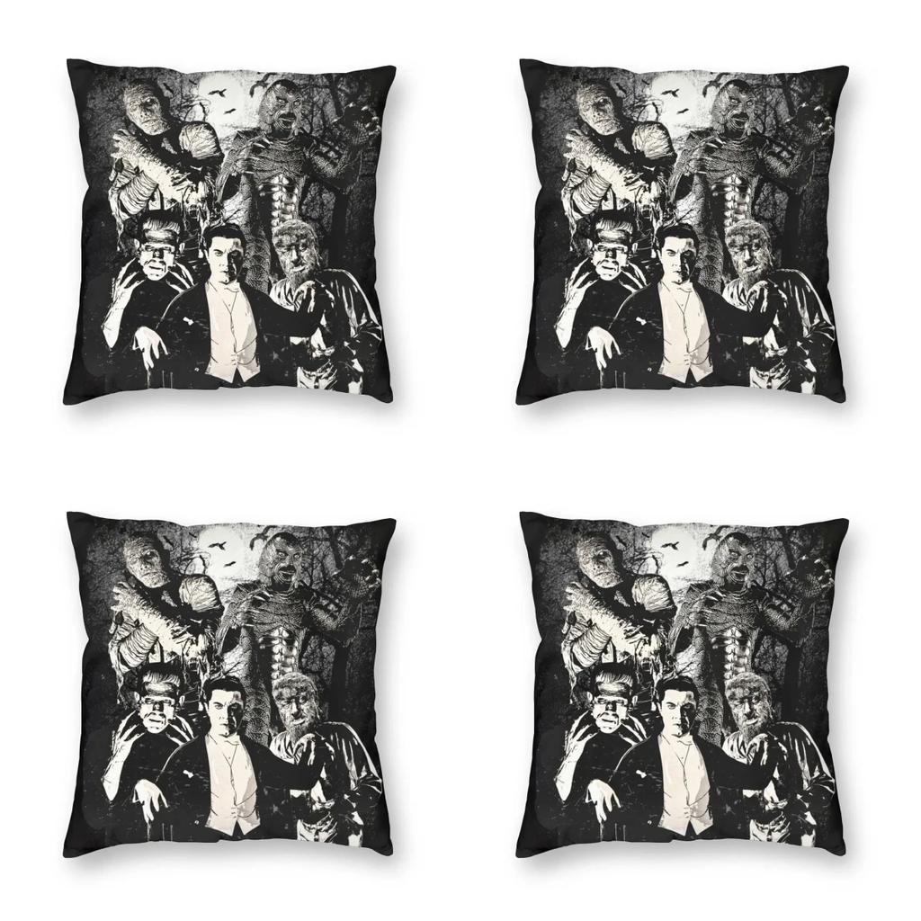 MONSTERS Dracula Pillowcase Soft Polyester Cushion Cover Decoration Spooky Wolfman Frankenstein Throw Pillow Case 45cm 18x18In