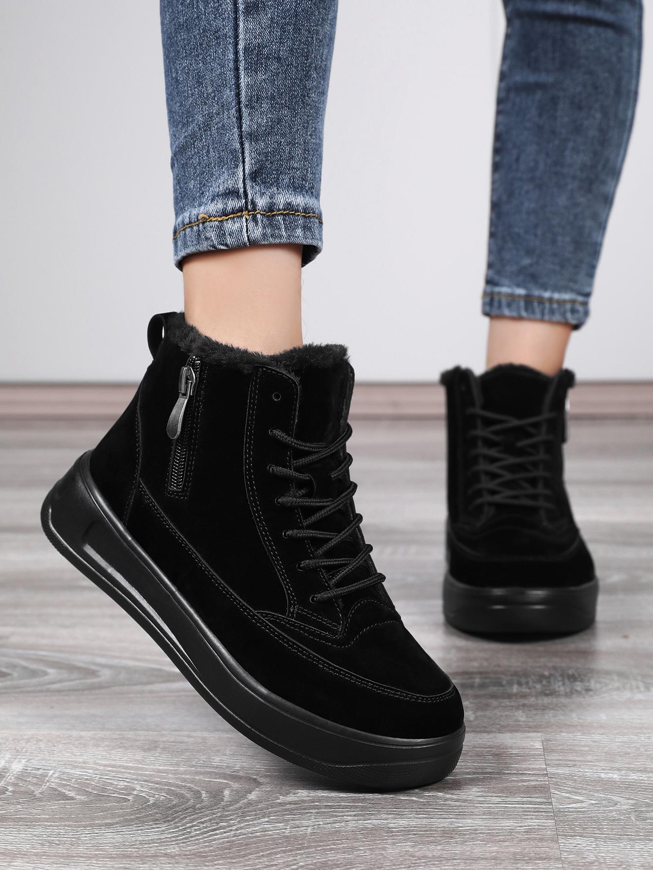 

Женские хлопковые зимние сапоги большого размера: Зимние теплые, нескользящие, утолщенные, на плюшевой подкладке уличные ботинки 45 чёрный