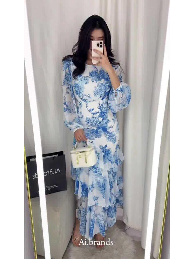 2025 Spring European & American Style Small Floral Chiffon Dress for Women
