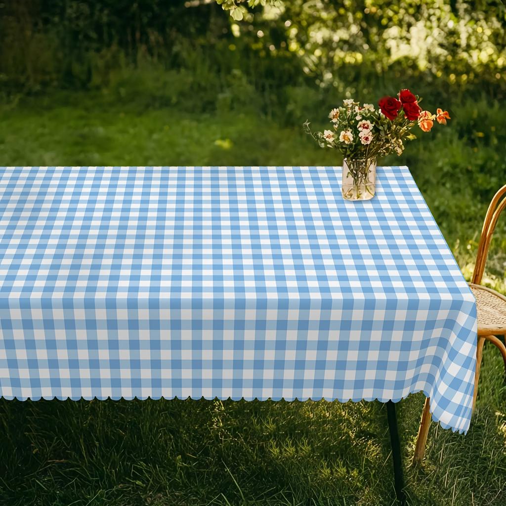 Blue and white checkered Rectangle tablecloth for table decor Reusable Waterproof Kitchen dining tablecloth wedding party decor