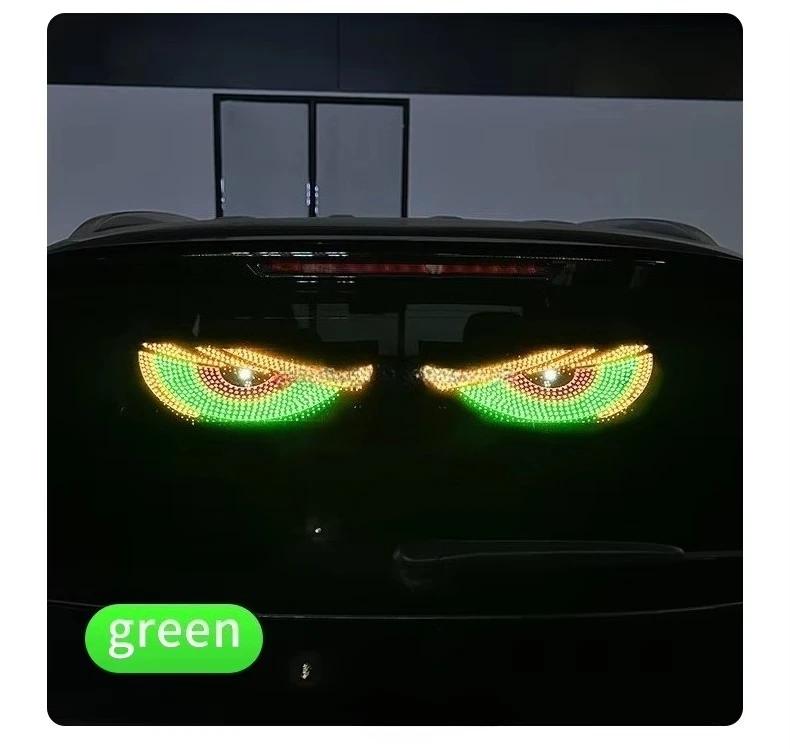 

Car 3D Dynamic Decorative Lamp Front Rear Windshield Demon Led Display Screen Panel Light Truck Devil Eye Flashing Warning Light зелений