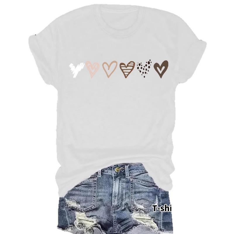 Women's Summer Premium Sense of Fashion Heart Pattern New Short-sleeved T-shirt