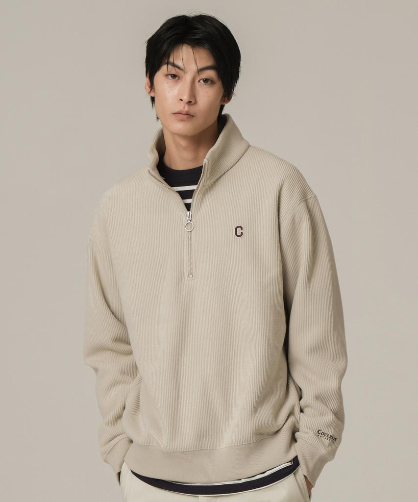 COVERNAT Small C Logo Corduroy Half Zip Beige