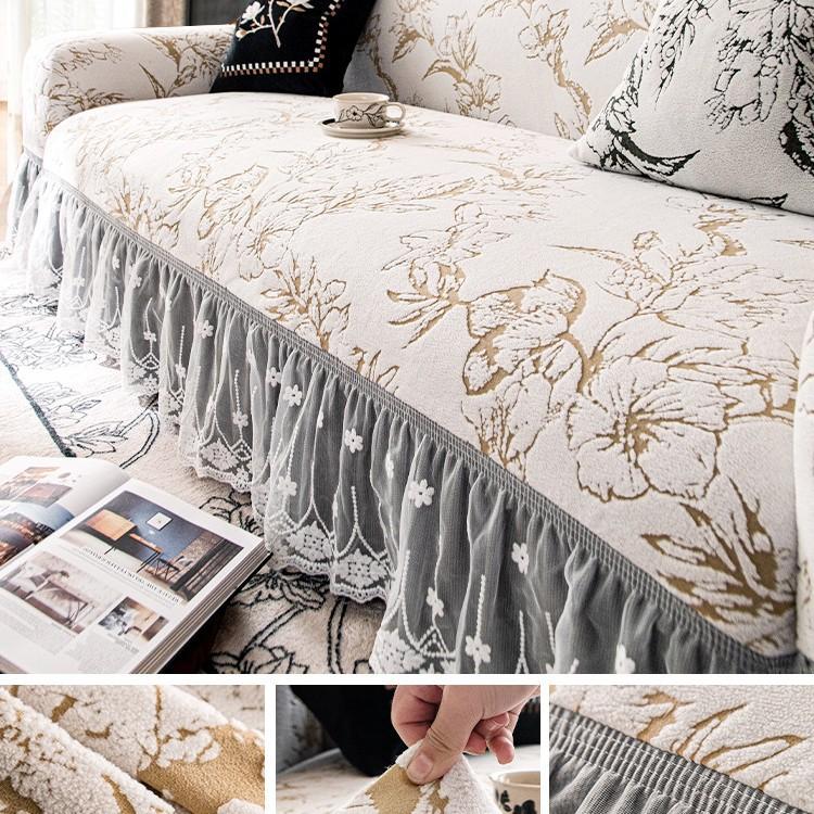 Jacquard Velvet Skirt Sofa Cover New Straight Row All Inclusive Universal Cover All Season Anti Cat Scratch Protective Cover