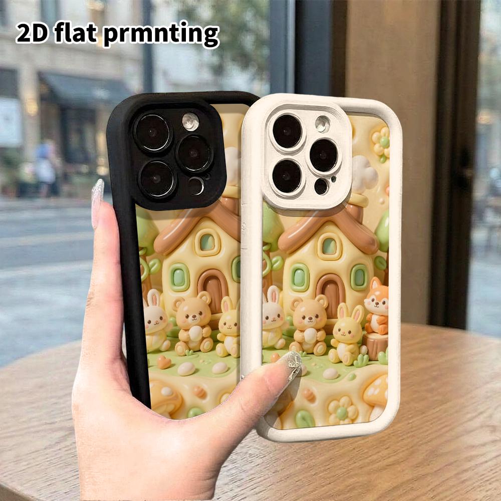 Phone case: 2D flat design, compatible with iPhone 18 17 16 15 14 13 Pro protective cases, featuring little houses and animals, perfect holiday gift f