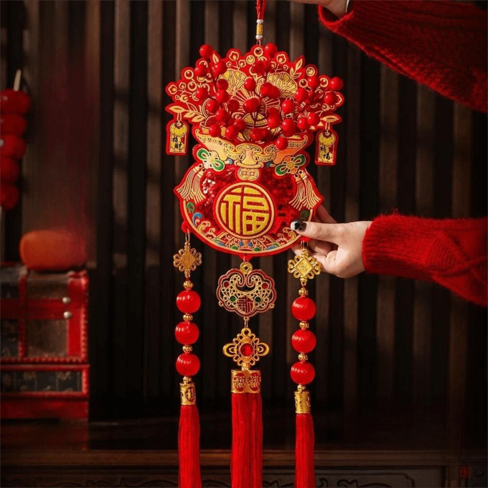 Lucky Bag Shape Chinese New Year Decoration with Tassel Traditional Design Spring Festival Pendants Three-dimensional
