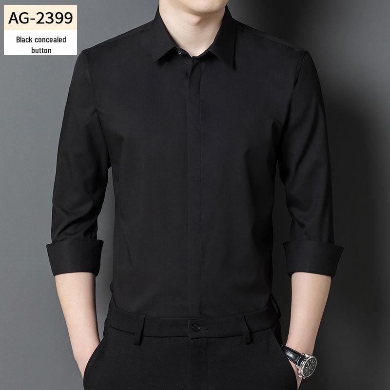 

Мужская рубашка из бамбукового волокна с длинным рукавом, не требующая глажки, в деловом стиле и повседневном стиле S чёрный