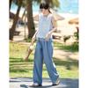 Women's Linen Blend Hollow Knit Top & Denim Pants Set