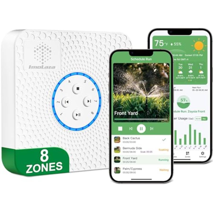 

Smart Sprinkler Controller 8 Zones WiFi Irrigation with Evapotranspiration Master Automated Watering App Control Rain Freeze Wi белый