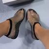 Spring new round head sandals with diamonds short boots summer sexy large size flat bottom hollow sandals women