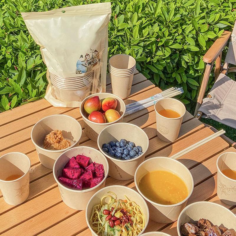 Household Disposable Cutlery Set, Paper Bowl, Paper Cup Chopsticks Three-piece Set, Bowl and Chopsticks Set for 10 People