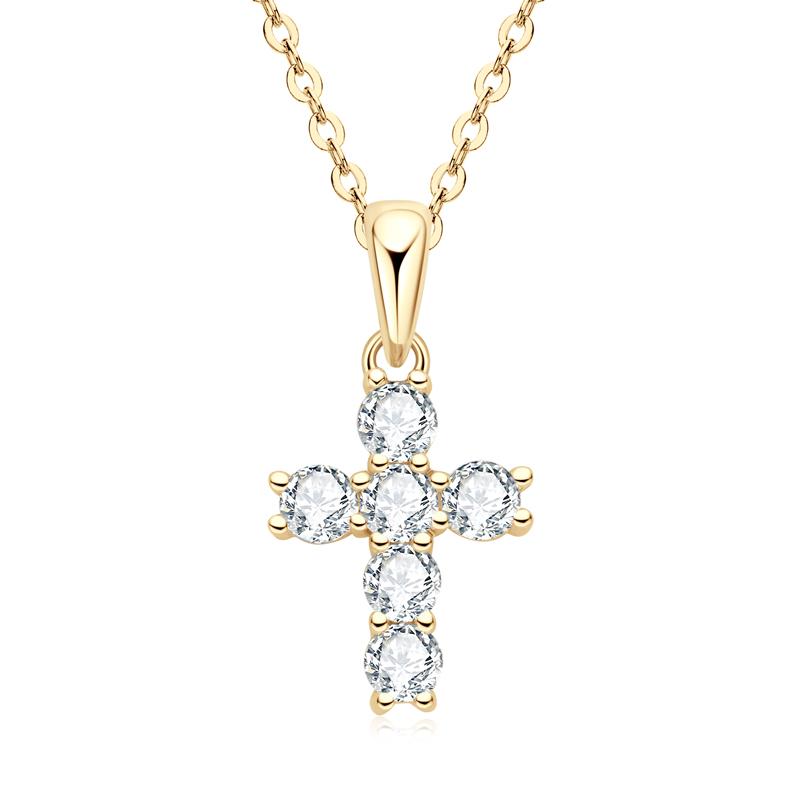 

IOGOU Charm Choker 925 Sterling Silver Round Cut 3mm D Color Moissanite Cross Pendant Necklaces for Women Girls Fine Jewelry