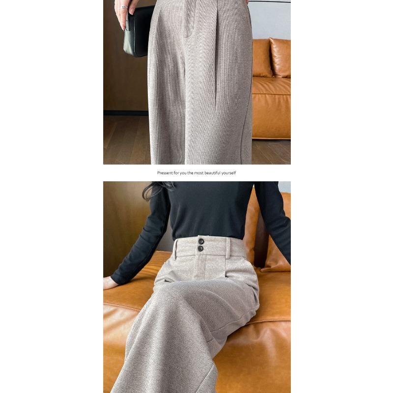 Woolen Wide-leg Pants Autumn and Winter High-waisted Casual Straight Pants Narrow Wide-leg Thickened Suit Trousers