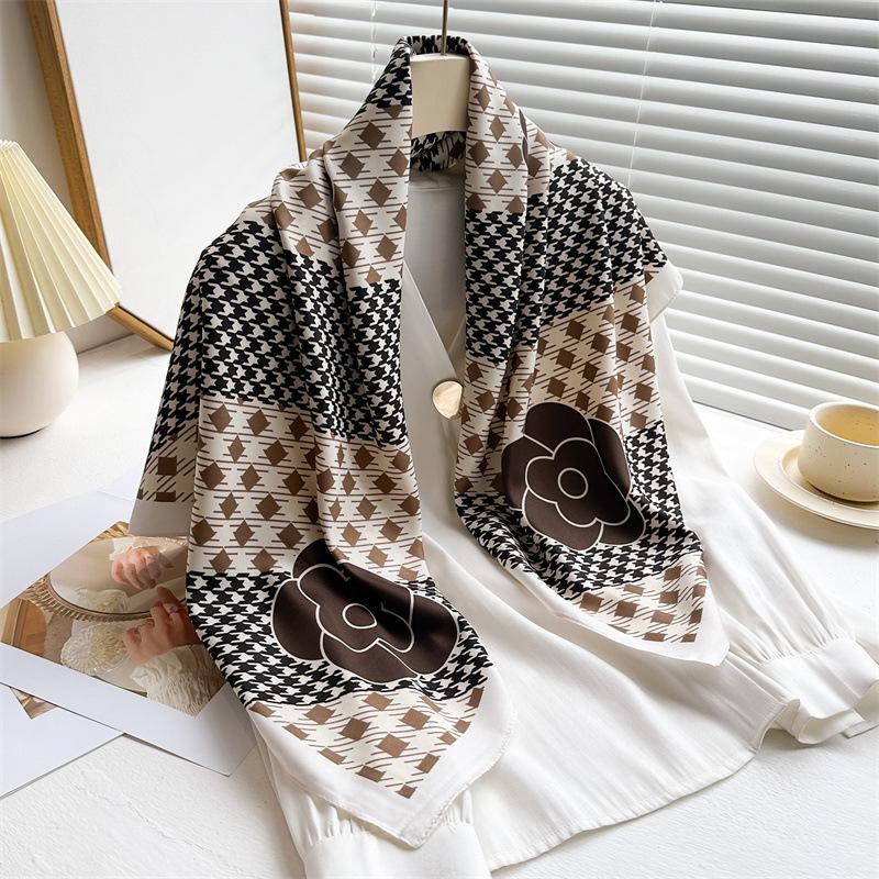Women's Retro Twill Silk Scarf - 90cm Versatile Shawl for Travel & Sun Protection