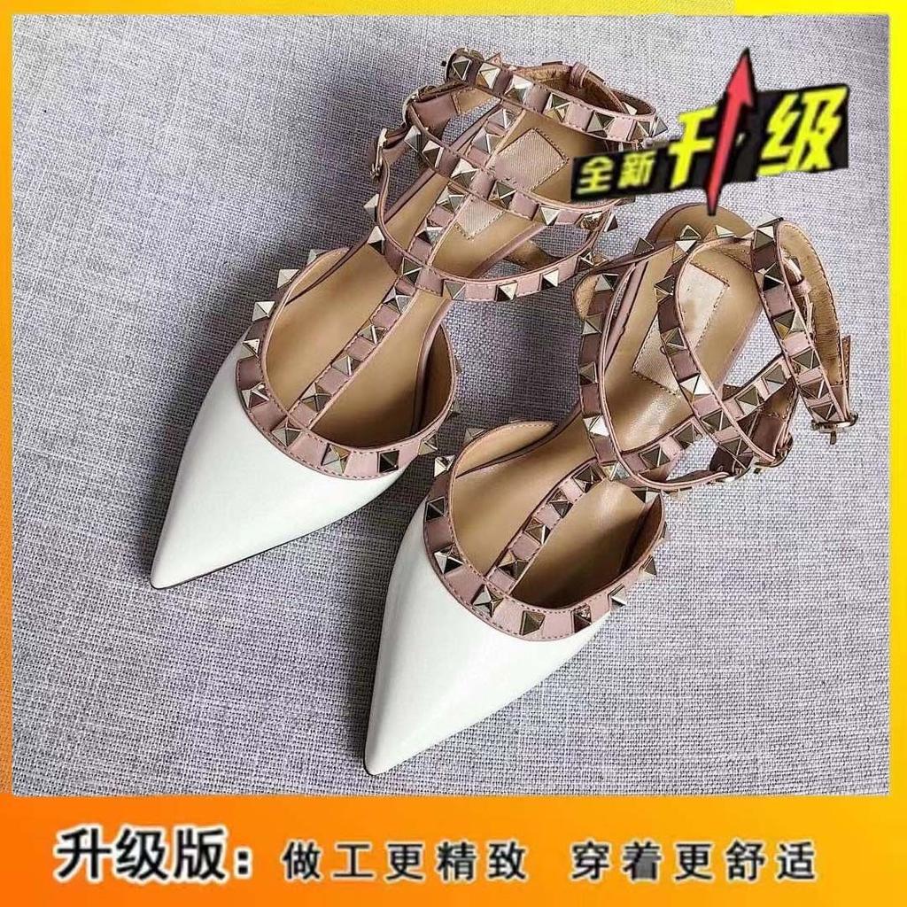Stiletto High Heels Women's Summer New Nude Rivets Design Pointed Sandals Bag Head Single Shoes