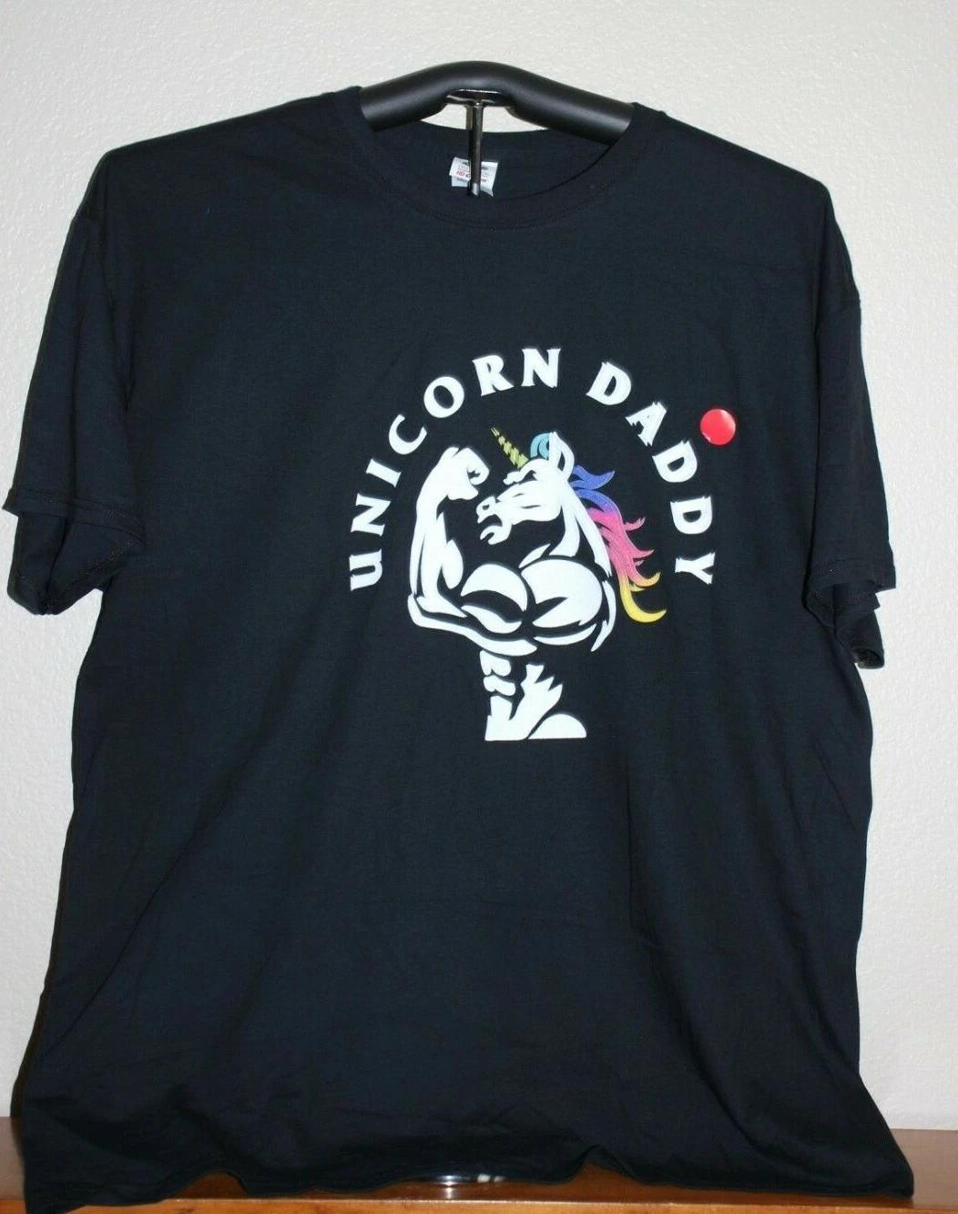UNICORN DADDY - Футболка с принтом Buff Unicorn 100% хлопок Мужская Топ 2XL Черная S