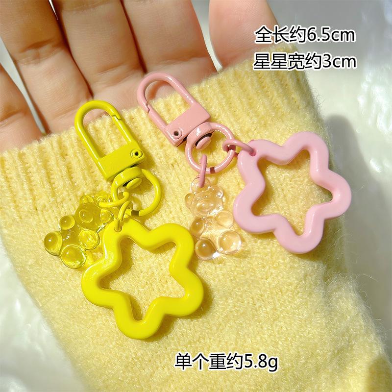 10pcs Metal Keyrings Buckle With Stars Bear Pendant Colored Keychain For Diy Jewelry Making Key Ring Accessories Wholesale