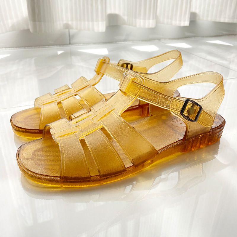 

Кристально прозрачные пластиковые сандалии Классические желтые сандалии Летние сандалии для ношения на улице 43