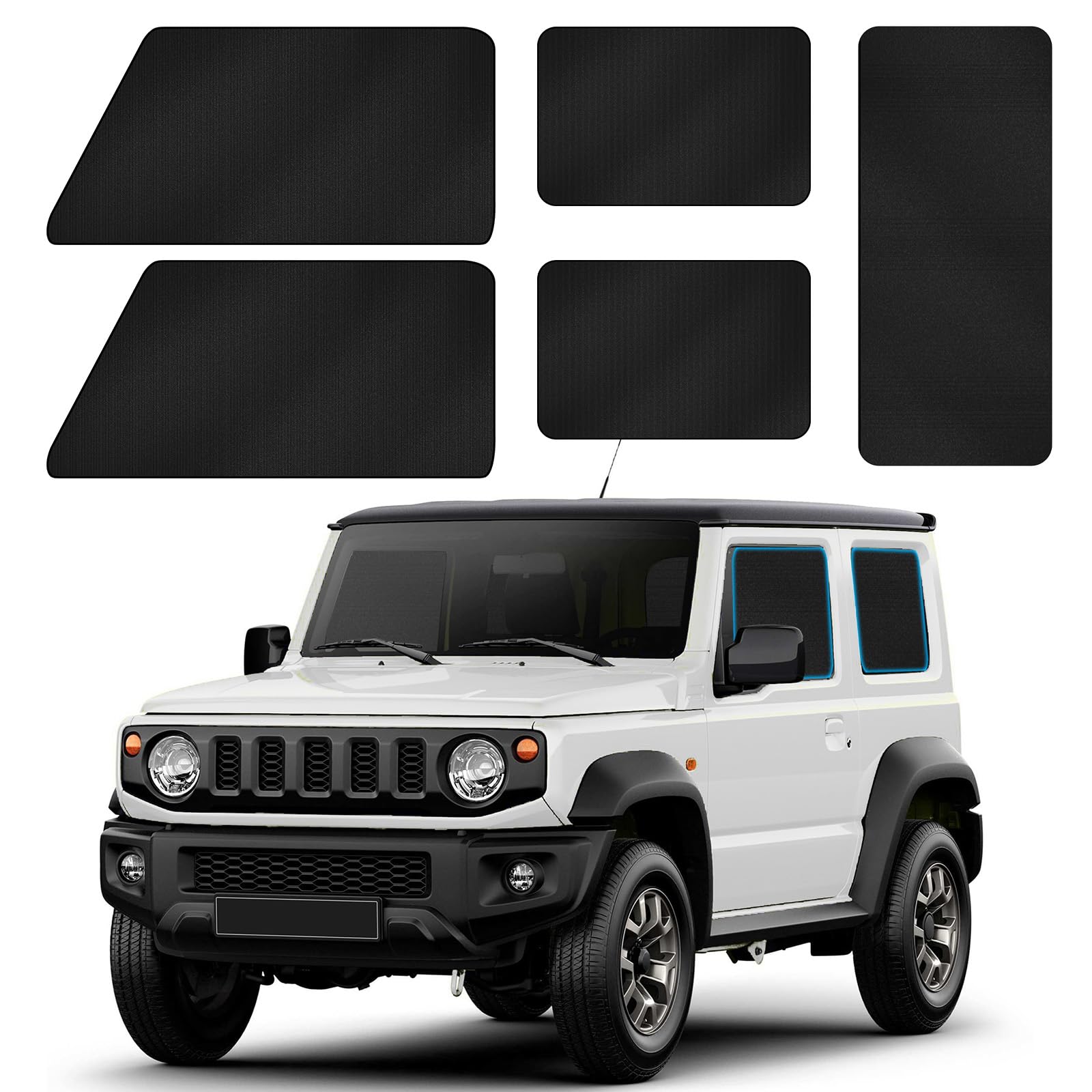 

Set of 5 Magnetic Car Curtains for Suzuki Jimny Sunshade for Car UV Easy Installation and and Window Use (JB64/JB74) - Camping, Side, Protection, чёрный