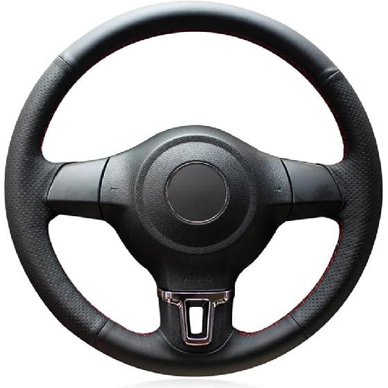 

Подходит для Volkswagen vw Golf 6 Mk6 Jetta 6 Polo 2011-2014, чехол на руль автомобиля, чехол на руль автомобиля, сшитый вручную из кожи Black line