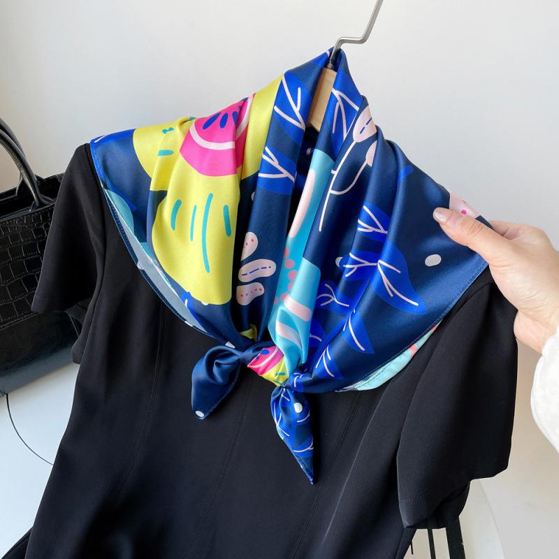 New Spring and Summer Small Square Scarf Colorful Printed Silk Scarf for Women's Professional Scarf Satin Scarf