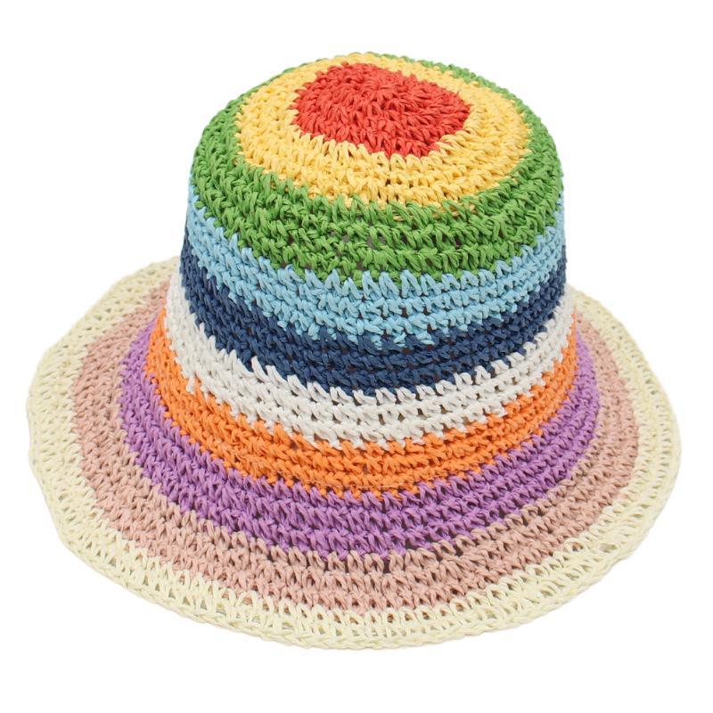 Ethnic Style Holiday Straw Hat Colored Weaving South East Asia Style Ethnic Minority Dance Hippie Foldable Bucket Hat