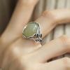 Zilveren Ring met Bladmotief en Ovaal Cabochon Steen Verstelbare Band Natuur Geïnspireerde Sieraden voor Vrouwen en Mannen