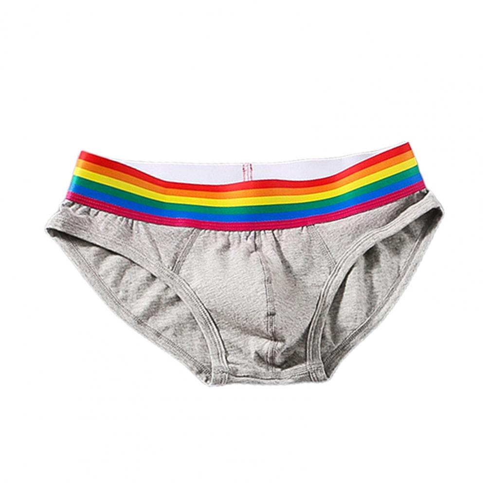 Men Briefs Mid Waist Elastic Rainbow Color Anti-septic U Convex Contrast Color No Constraint Everyday Men Underpants Sport Underwe