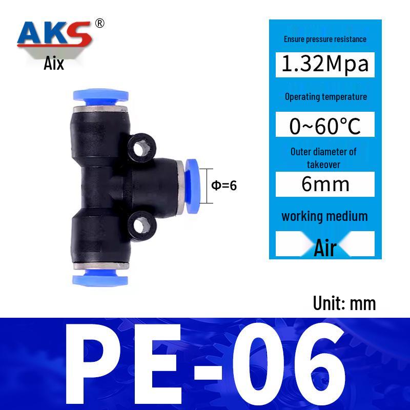 Pneumatic Nylon Air Hose Quick Connect Fittings: PU Straight, PY 5-Way, Cross 4-Way, PZA 3-Way, PE Connector with White/Blue Cap