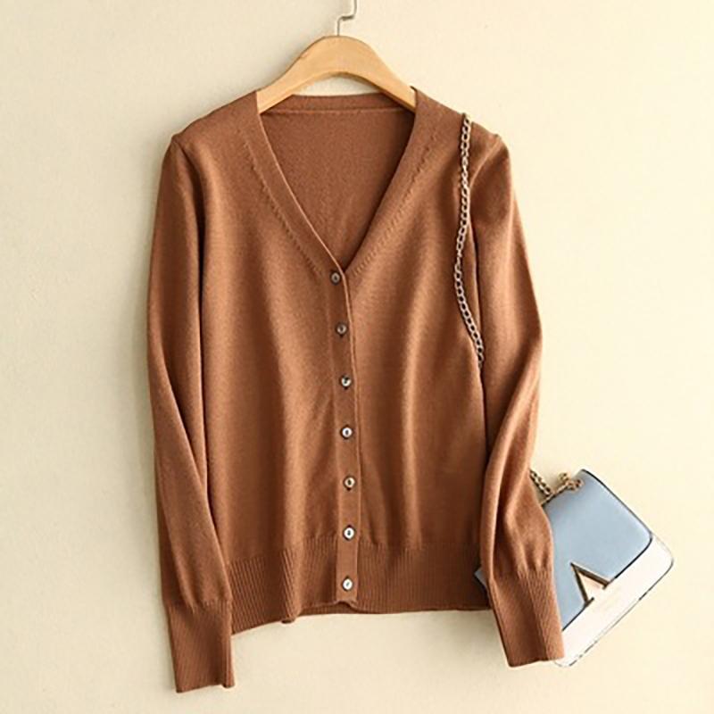 Damen Strickjacken Herbst Winter Einreihig V-Ausschnitt Gestrickter Pullover Frühlingsmode Kurze Strickwaren Einfarbige Strickjacke Pullover