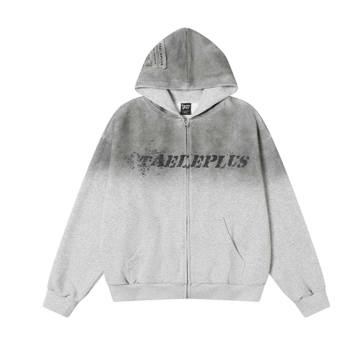 Men s waste soil feng shui washing dirty dyed cardigan sweater jacket American street old hoodie M