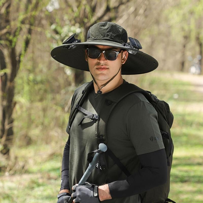 Fishing Hat for Adult with USB Cooling Fan Solar Powered Fan Hat Waterproof Sun Protective Hat for Outdoor Activity
