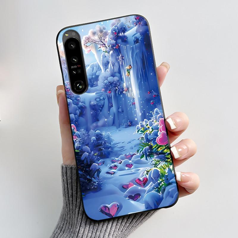 Cute Case For Sony Xperia 1 IV V II III Capa Coque Printing Shell Protective Cover Soft Silicone Cartoon Black Casing Fundas